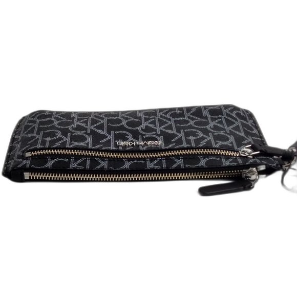 Calvin Klein Key Item Top Zip Monogram Wristlet Clutch Black/white - Picture 4 of 8